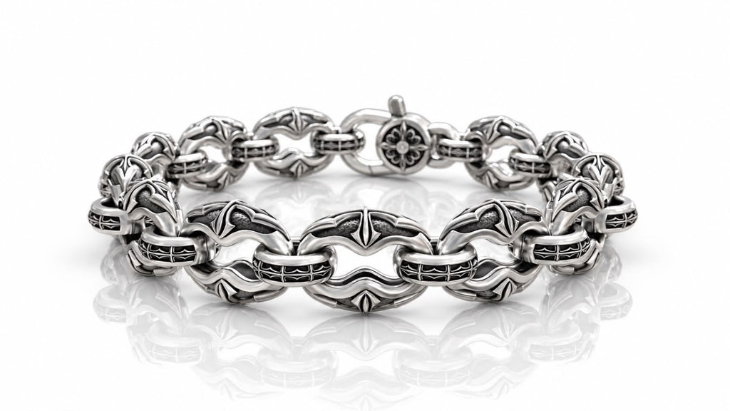 Gothic Cross Link Chain Bracelet – Sterling Silver