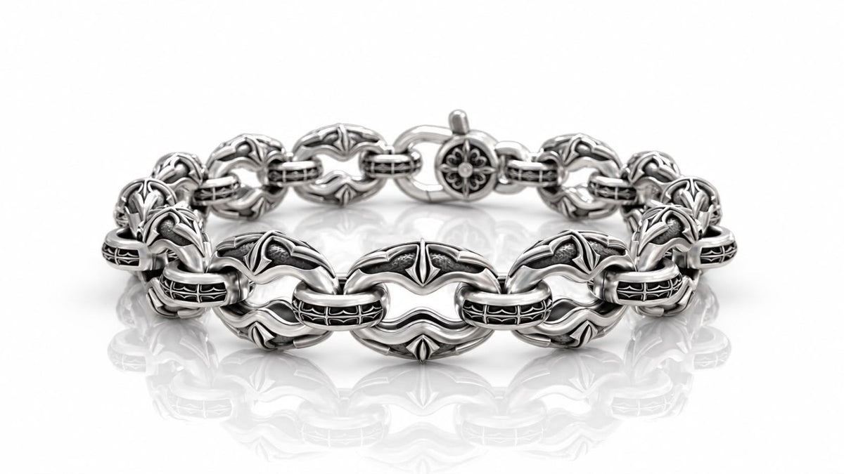 Gothic Cross Link Chain Bracelet – Sterling Silver
