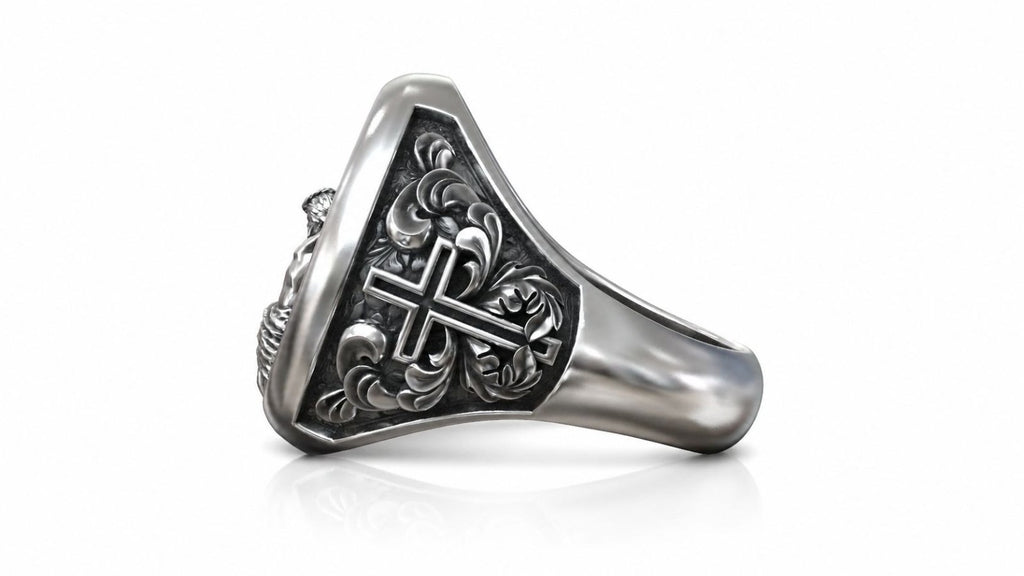 Crucifix & Saint Benedict Signet Ring – Sterling Silver