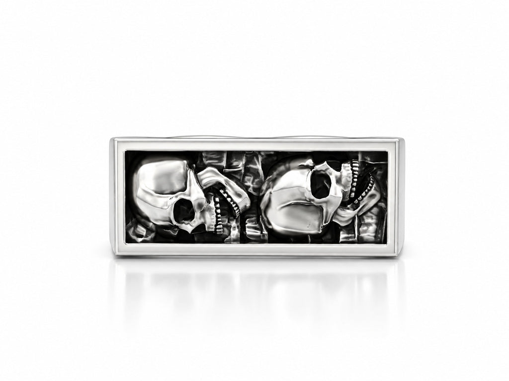 Screaming Skulls Bar Signet Ring – Sterling Silver