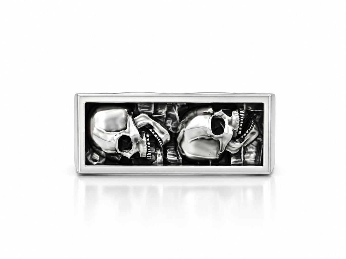 Screaming Skulls Bar Signet Ring – Sterling Silver