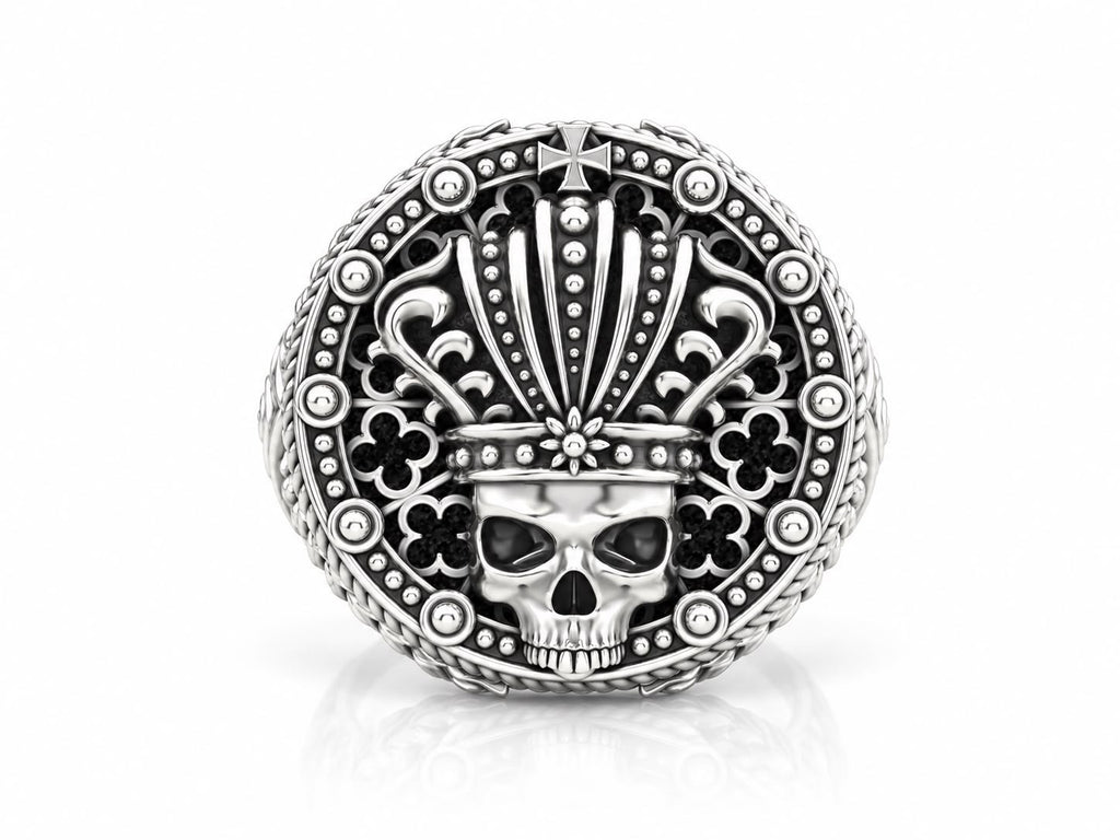 Crowned King Skull Signet Ring – Sterling Silver