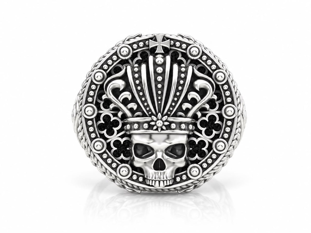 Crowned King Skull Signet Ring – Sterling Silver