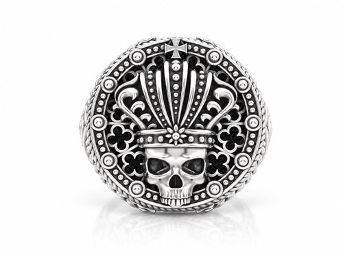 Crowned King Skull Signet Ring – Sterling Silver