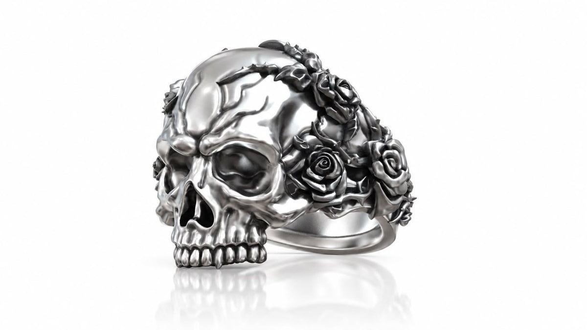 Skull & Roses Gothic Ring – Sterling Silver
