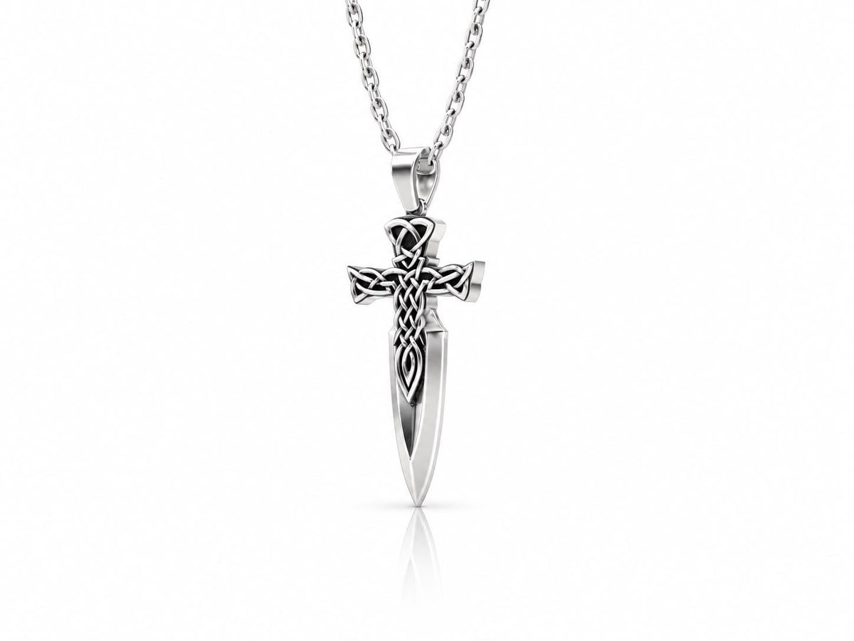 Celtic Knot Dagger Cross Pendant – Sterling Silver