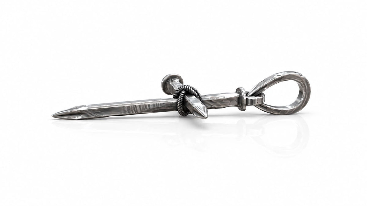 Rope-Wrapped Nail Cross Pendant – Sterling Silver