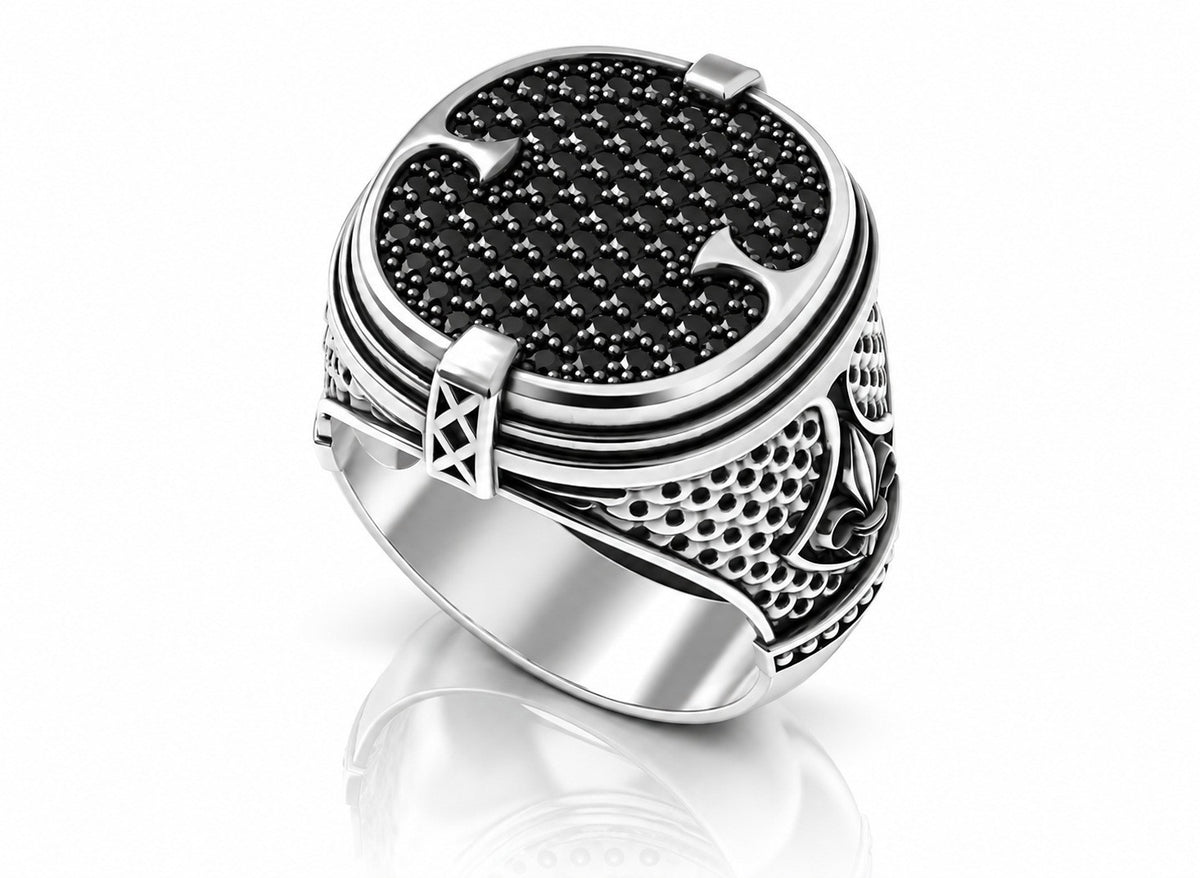 Black pave oval top with X prongs