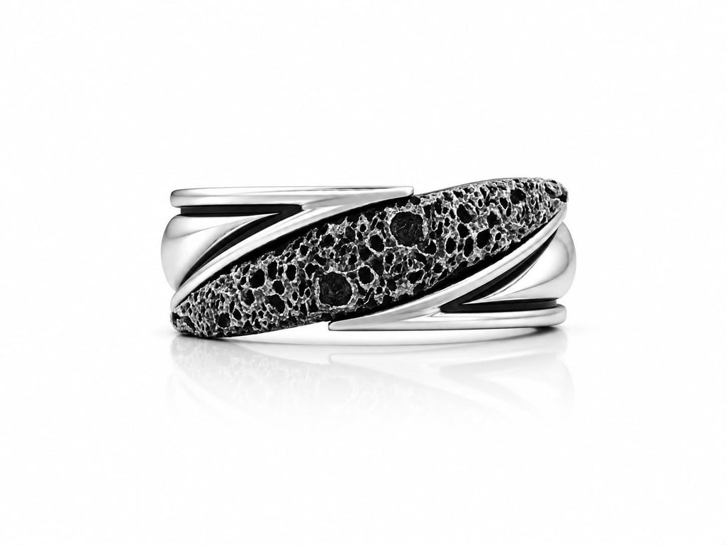 Volcanic Lava Rock Band Ring – Sterling Silver