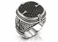 Fleur de Lis black CZ pave signet ring in sterling silver