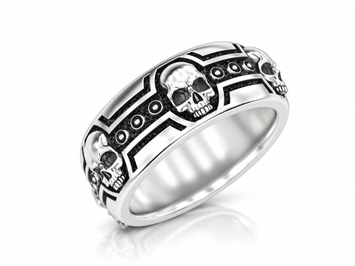 Skull Rivet Biker Band Ring – Sterling Silver