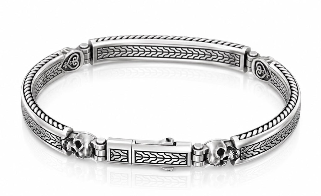 Skull ID Bar Black CZ Bracelet – Sterling Silver