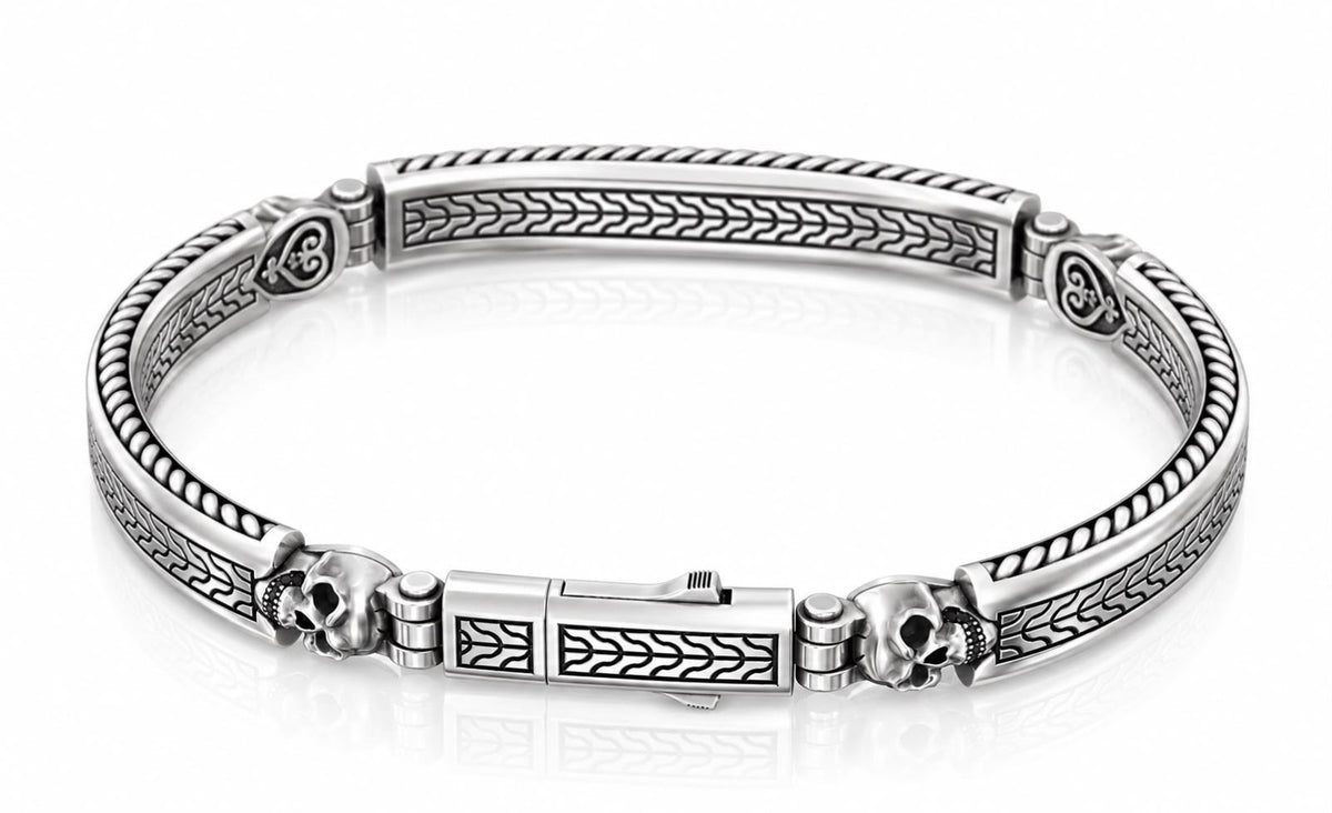 Skull ID Bar Black CZ Bracelet – Sterling Silver