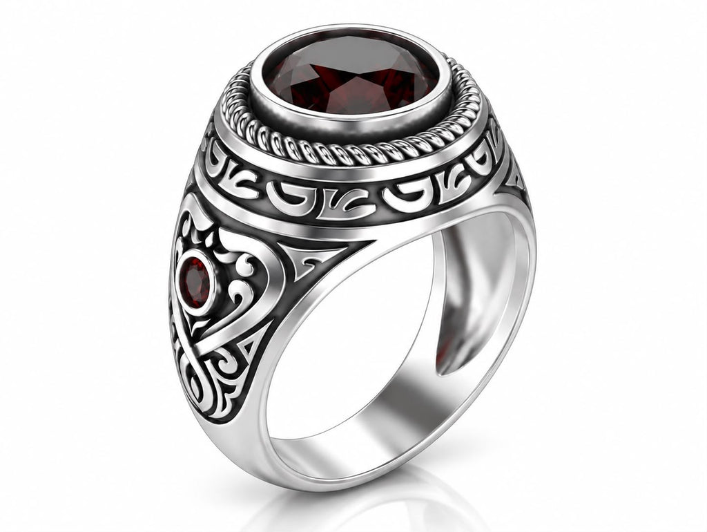 Baroque Red Gem Statement Ring – Sterling Silver