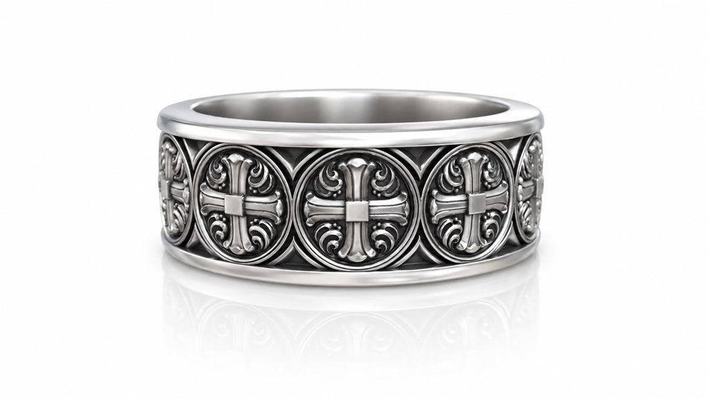Gothic Cross Medallion Band Ring – Sterling Silver
