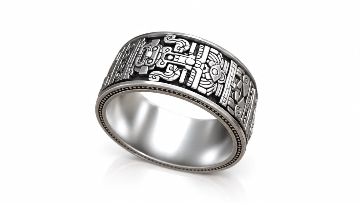 Aztec Warrior Eternity Band Ring – Sterling Silver