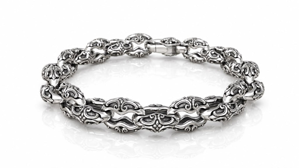 Gothic Scroll Mariner Link Bracelet – Sterling Silver