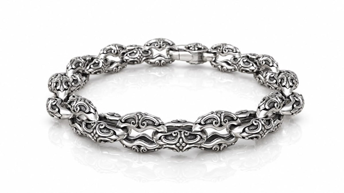 Gothic Scroll Mariner Link Bracelet – Sterling Silver
