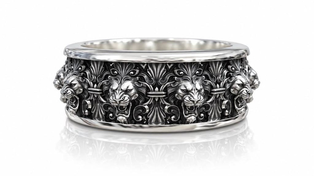 Roaring Lion Baroque Band Ring – Sterling Silver