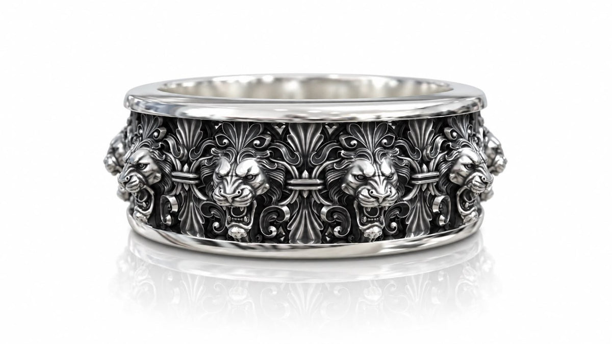 Roaring Lion Baroque Band Ring – Sterling Silver