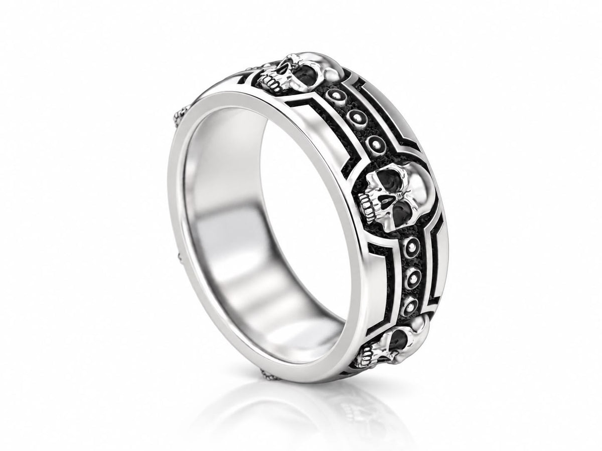 Skull Rivet Biker Band Ring – Sterling Silver