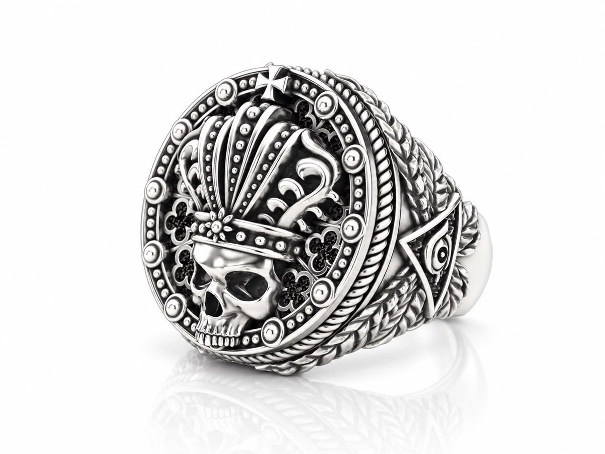 Crowned King Skull Signet Ring – Sterling Silver