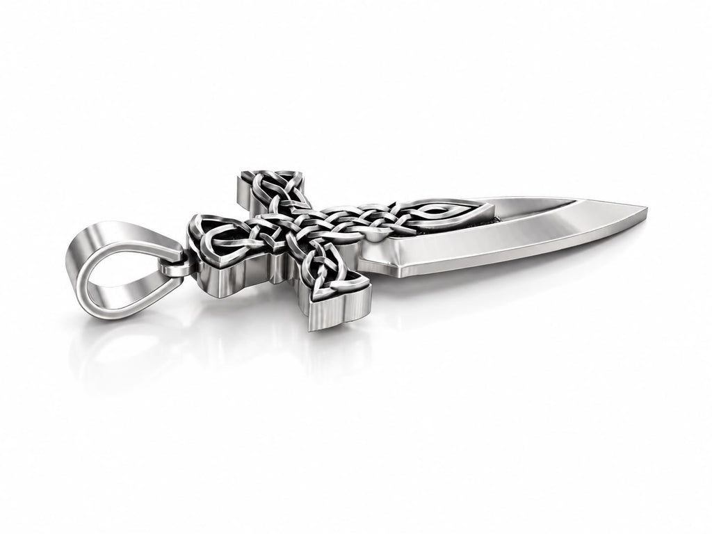 Celtic Knot Dagger Cross Pendant – Sterling Silver