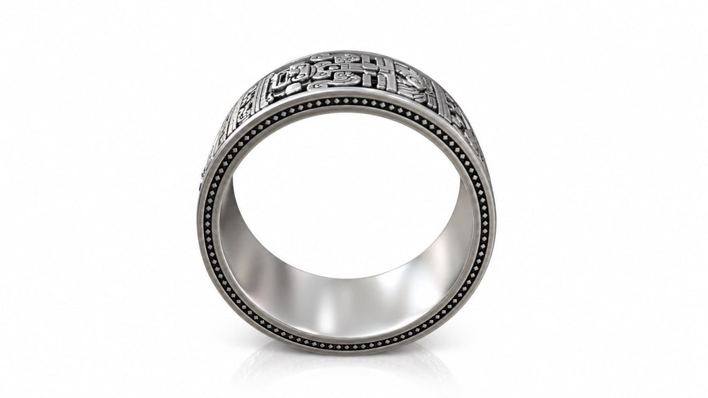 Aztec Warrior Eternity Band Ring – Sterling Silver