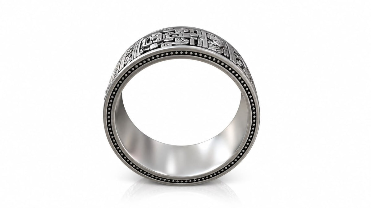 Aztec Warrior Eternity Band Ring – Sterling Silver