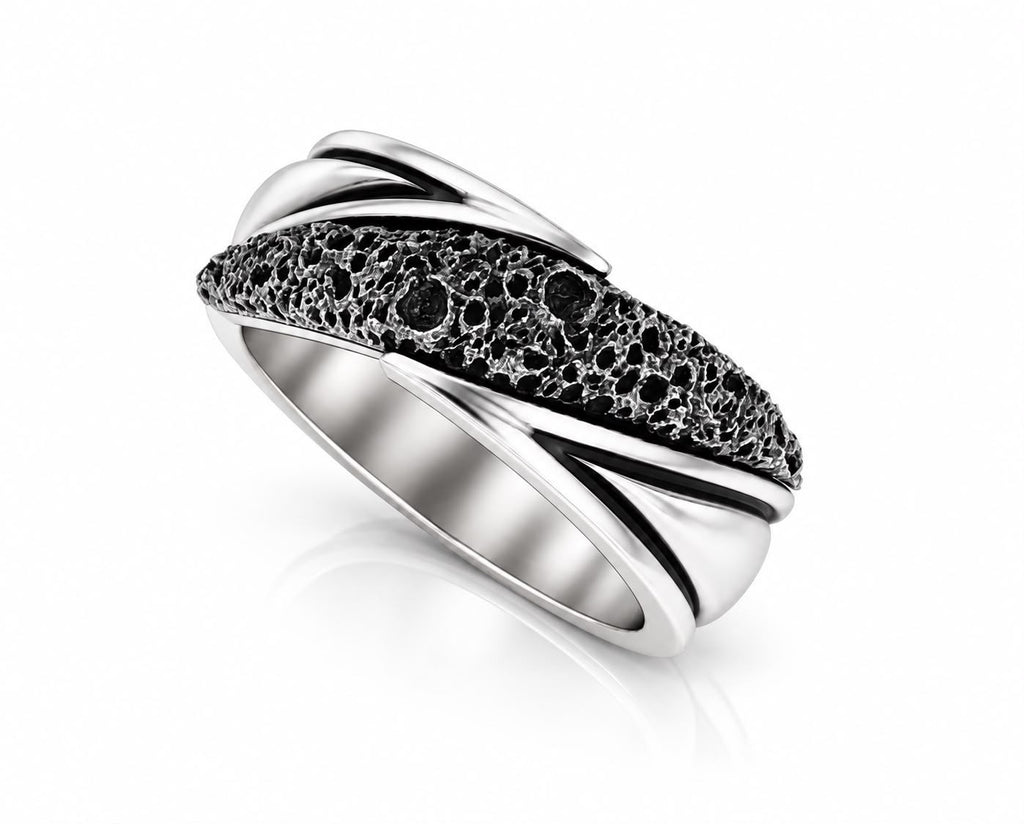 Volcanic Lava Rock Band Ring – Sterling Silver