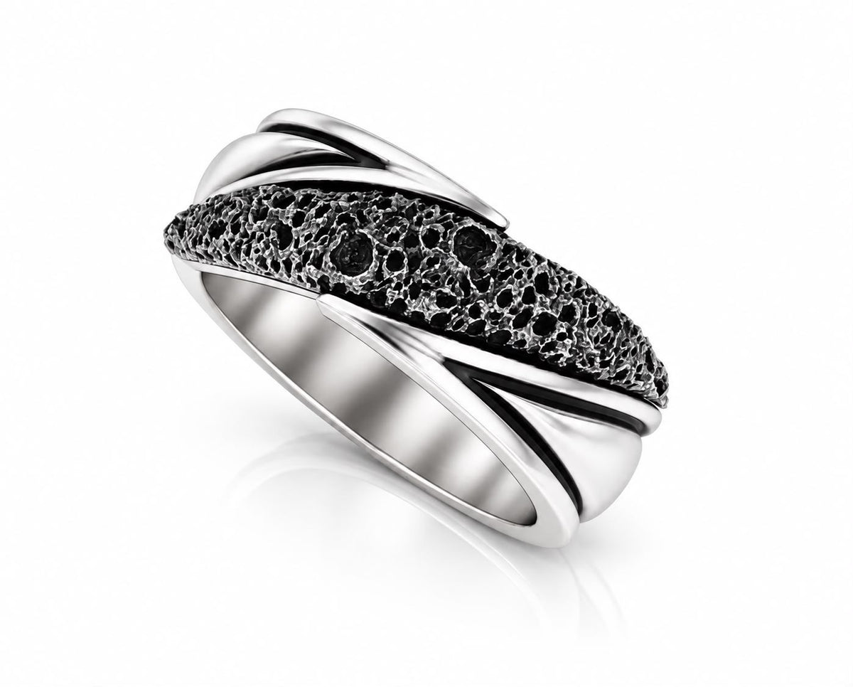 Volcanic Lava Rock Band Ring – Sterling Silver
