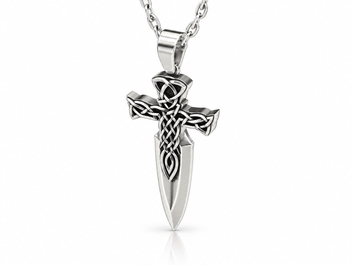 Celtic Knot Dagger Cross Pendant – Sterling Silver