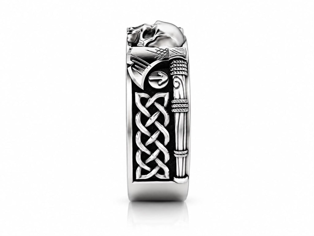 Viking Skull & Battle Axes Band Ring – Sterling Silver