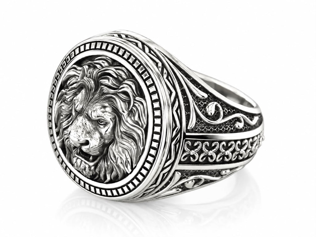 Lion Head Medallion Signet Ring – Sterling Silver