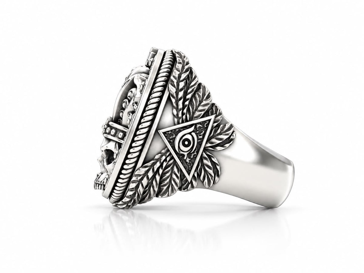 Crowned King Skull Signet Ring – Sterling Silver