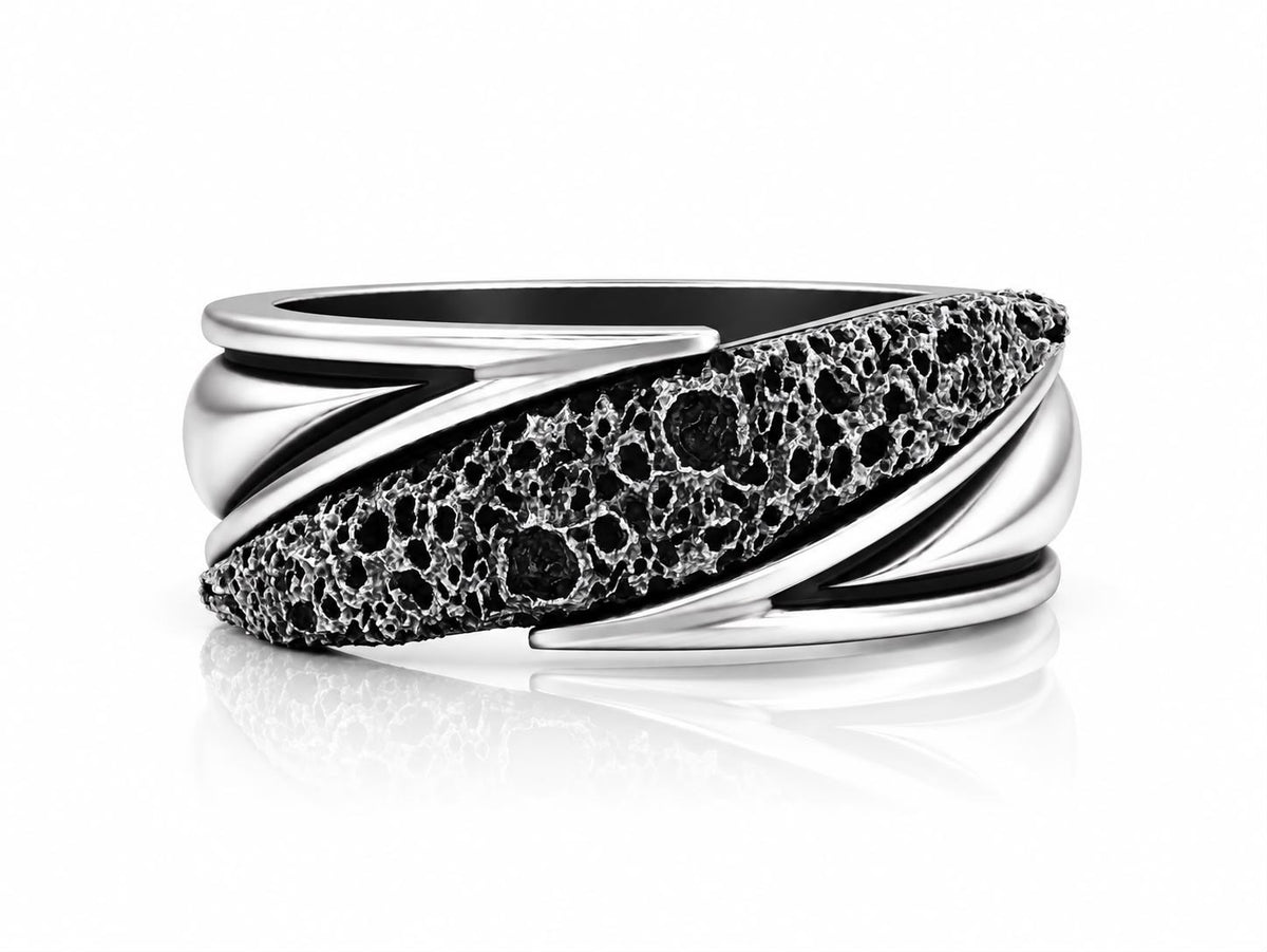 Volcanic Lava Rock Band Ring – Sterling Silver