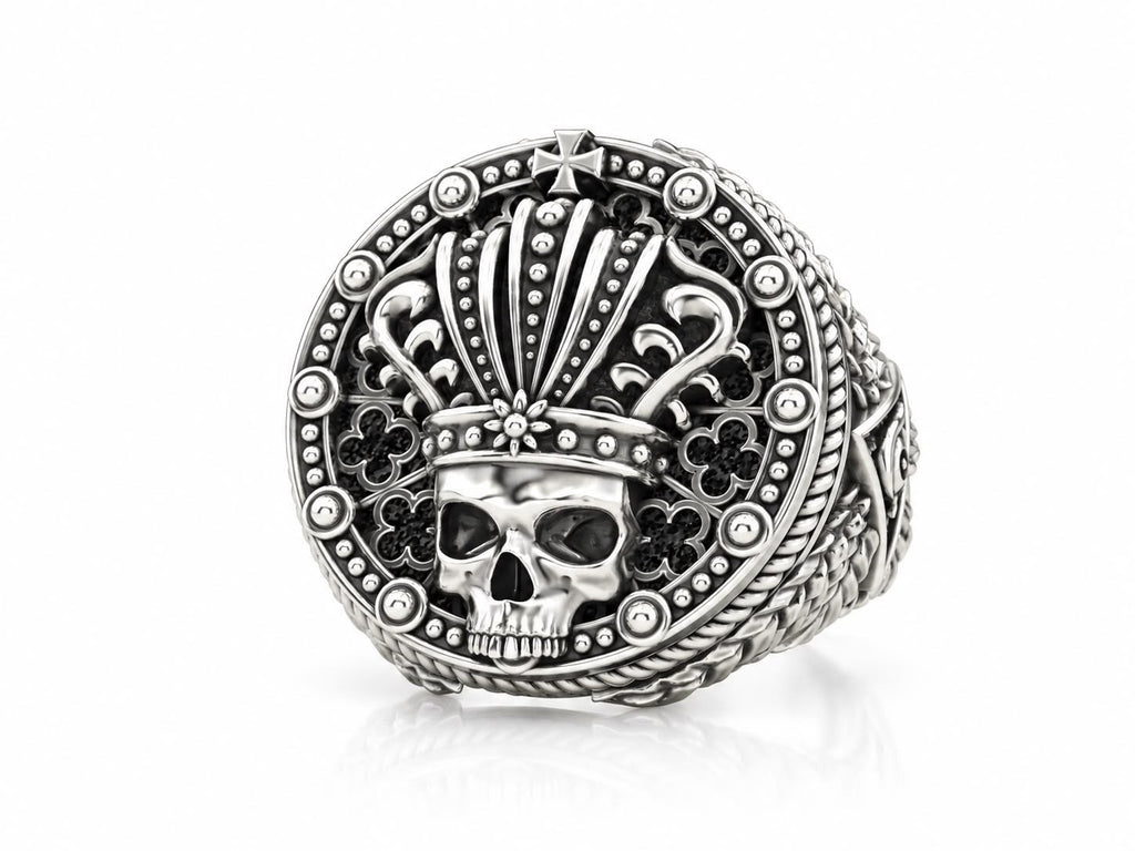 Crowned King Skull Signet Ring – Sterling Silver