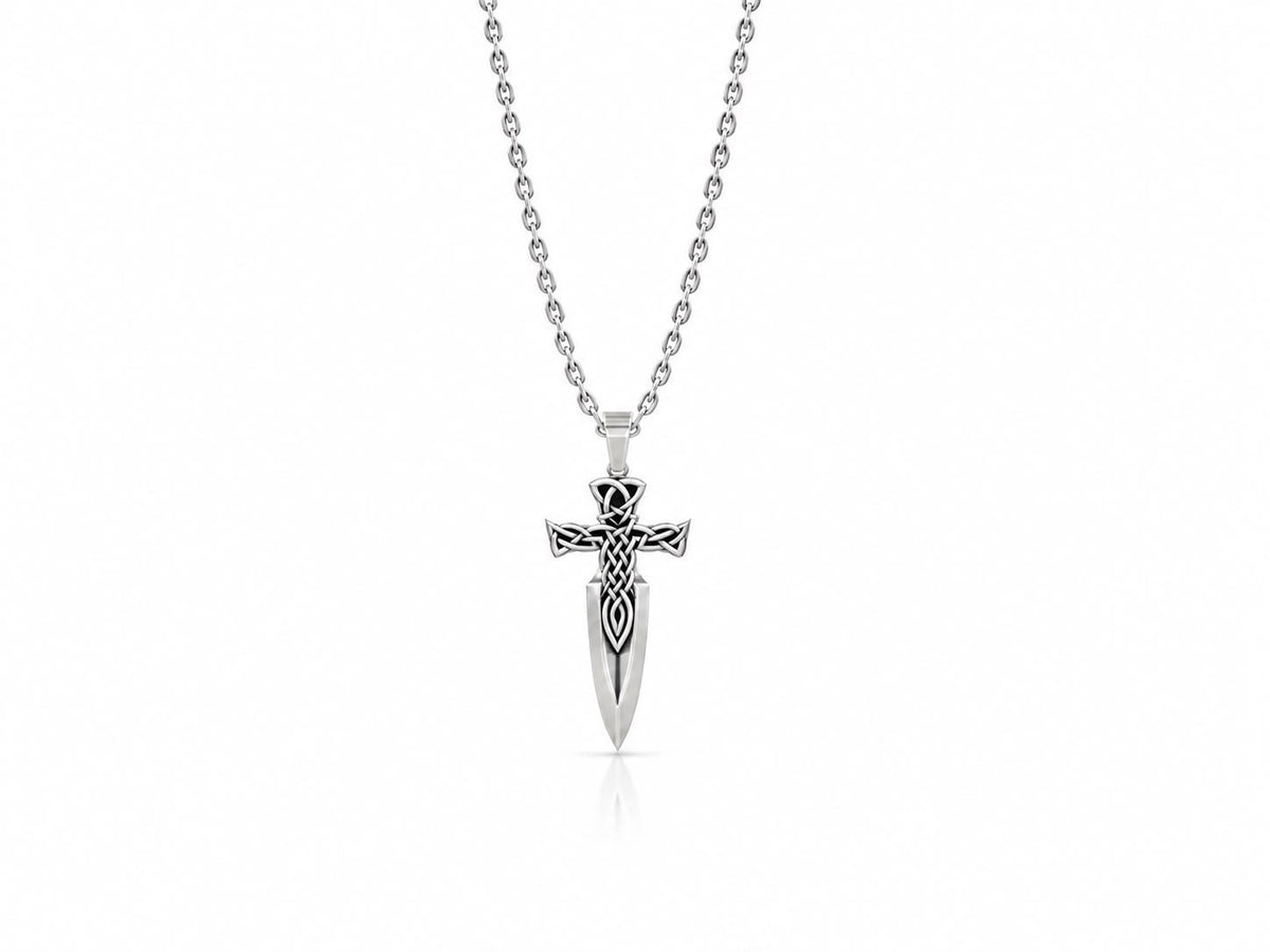 Celtic Knot Dagger Cross Pendant – Sterling Silver