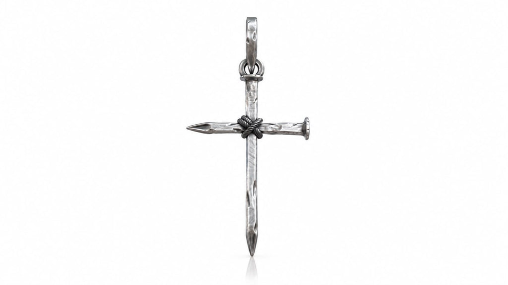 Rope-Wrapped Nail Cross Pendant – Sterling Silver