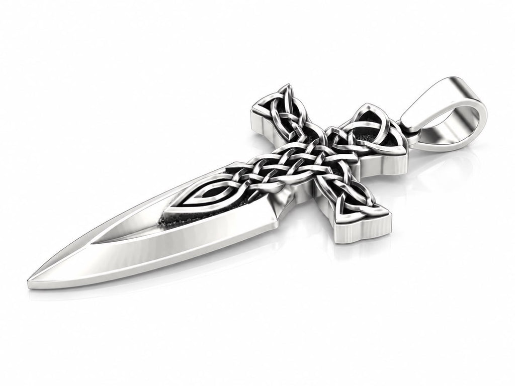 Celtic Knot Dagger Cross Pendant – Sterling Silver