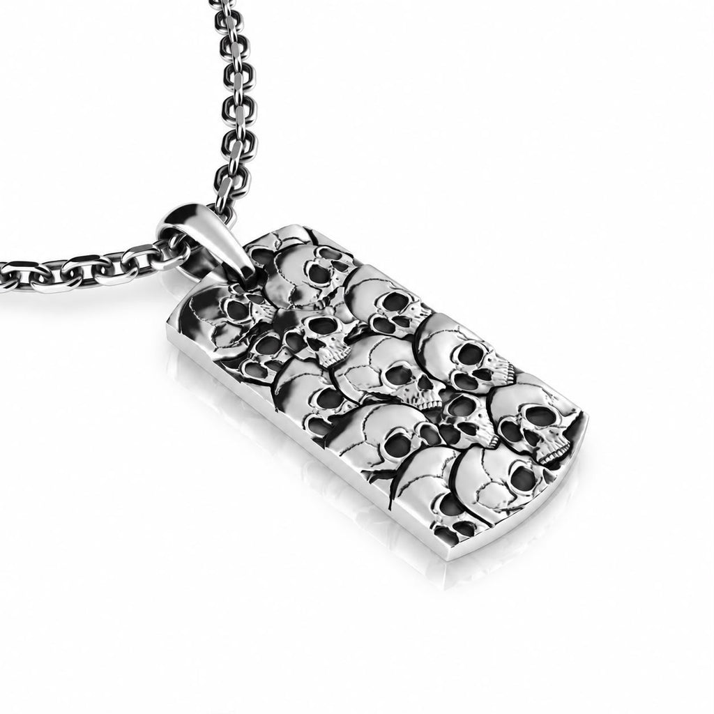 Pile of Skulls Dog Tag Pendant – Sterling Silver