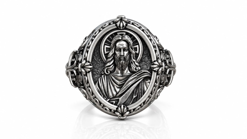 Christ Oval Baroque Signet Ring – Sterling Silver