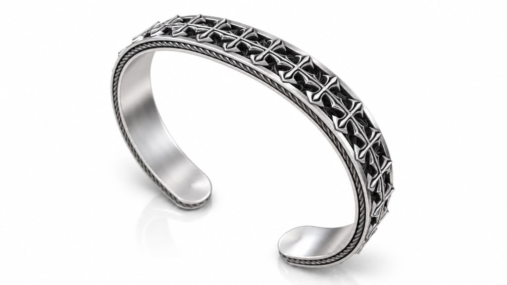 Gothic Cross Cuff Bracelet – Sterling Silver