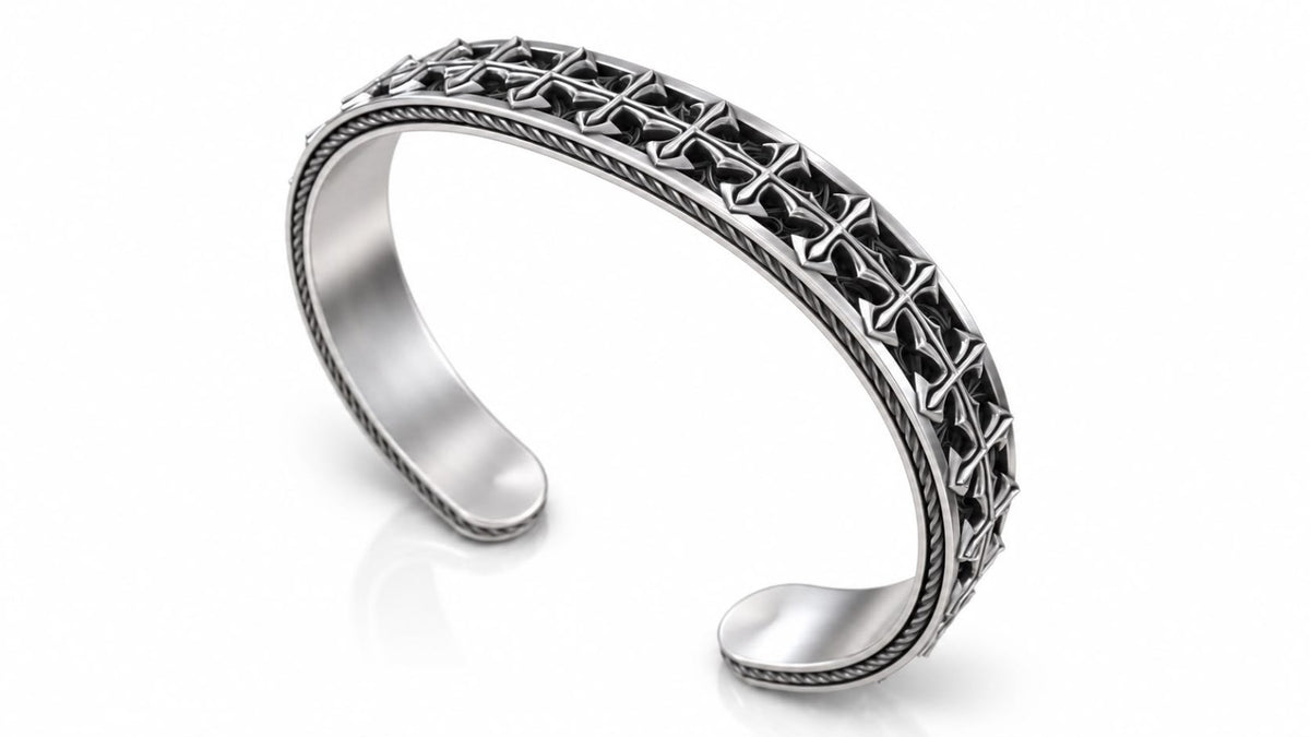 Gothic Cross Cuff Bracelet – Sterling Silver