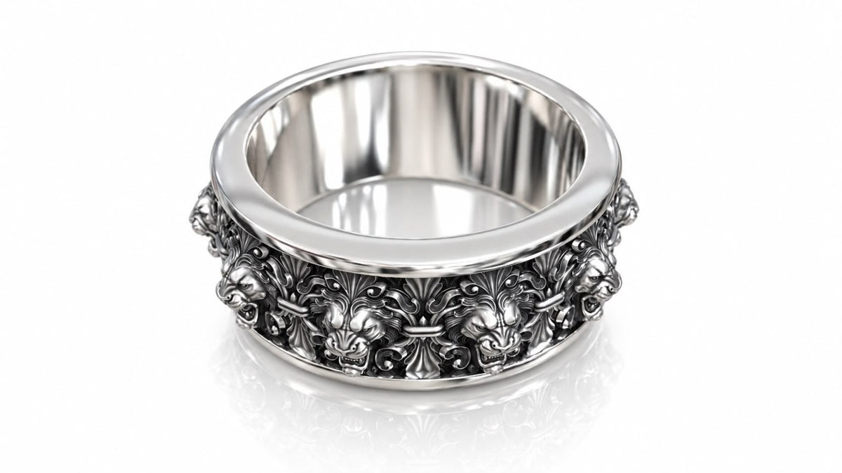 Roaring Lion Baroque Band Ring – Sterling Silver