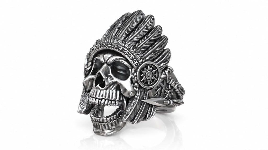 War Chief Skull Headdress Ring – Sterling Silver