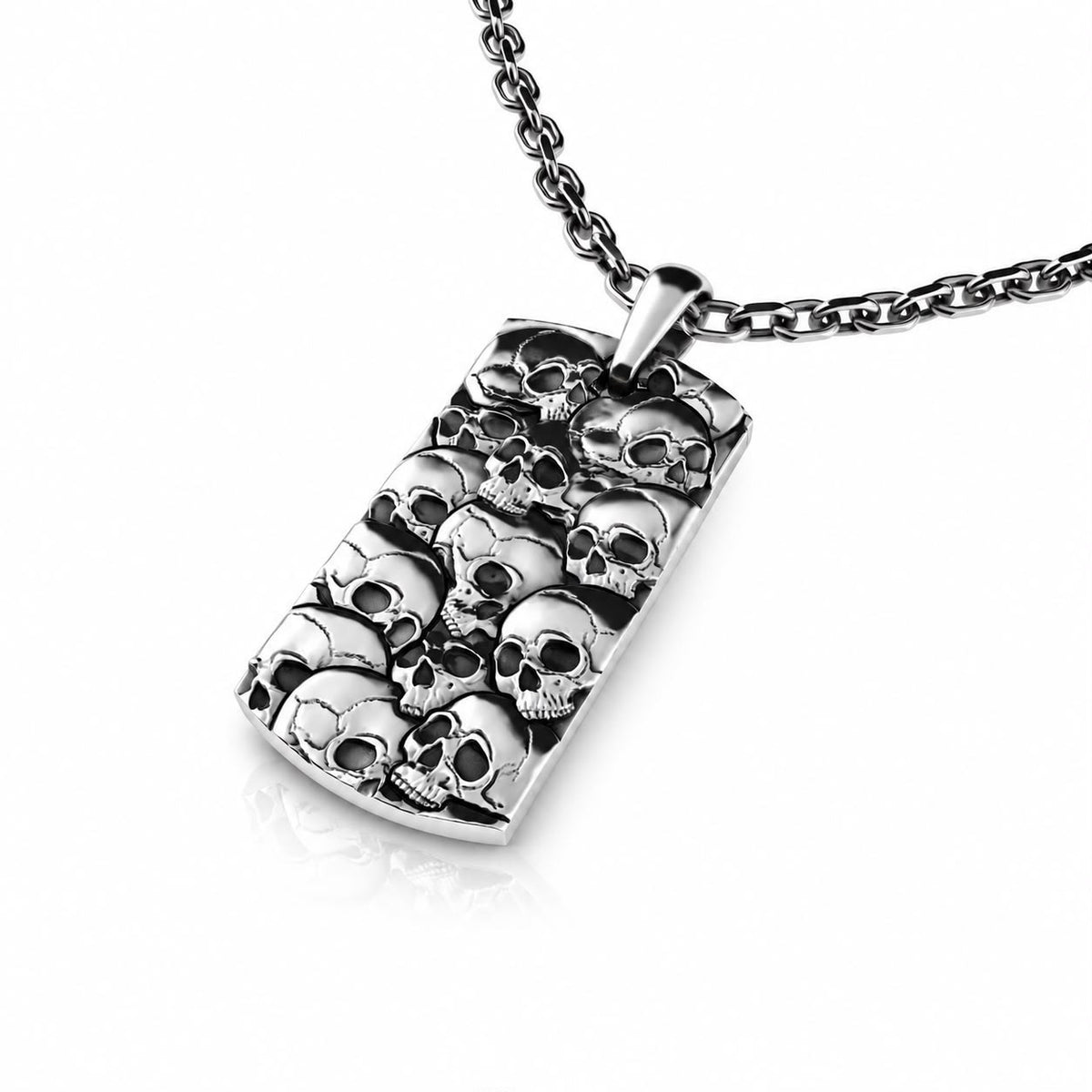 Pile of Skulls Dog Tag Pendant – Sterling Silver