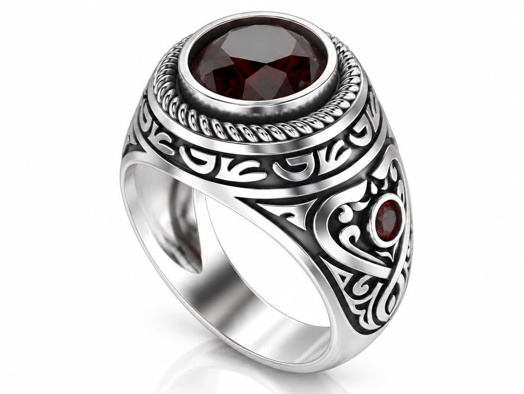 Baroque Red Gem Statement Ring – Sterling Silver