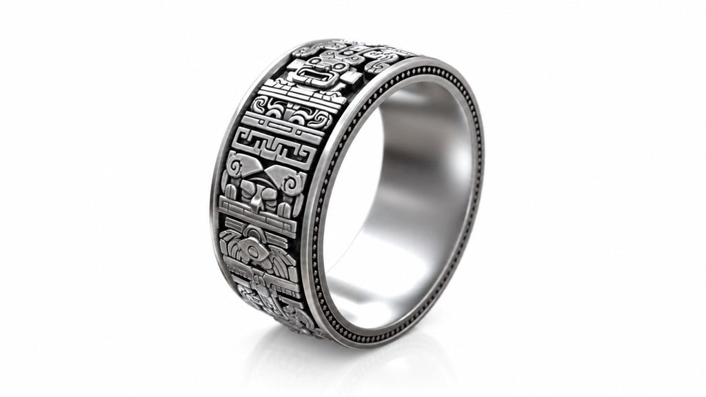 Aztec Warrior Eternity Band Ring – Sterling Silver