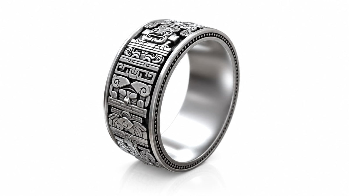 Aztec Warrior Eternity Band Ring – Sterling Silver